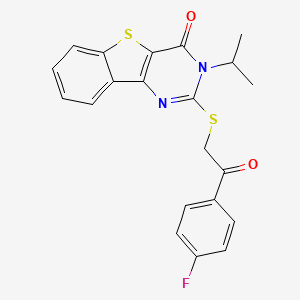 molecular formula C21H17FN2O2S2 B13121684 2-((2-(4-Fluorophenyl)-2-oxoethyl)thio)-3-isopropylbenzo[4,5]thieno[3,2-d]pyrimidin-4(3H)-one 