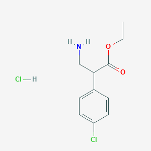 molecular formula C11H15Cl2NO2 B13123538 Ethyl3-amino-2-(4-chlorophenyl)propanoatehydrochloride 