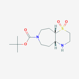 molecular formula C13H24N2O4S B13123632 tert-butyl (4aR,9aS)-1,1-dioxo-3,4,4a,5,6,8,9,9a-octahydro-2H-[1,4]thiazino[2,3-d]azepine-7-carboxylate 