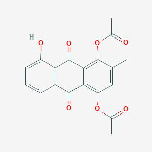 molecular formula C19H14O7 B13123976 8-Hydroxy-2-methyl-9,10-dioxo-9,10-dihydroanthracene-1,4-diyl diacetate CAS No. 87728-26-5