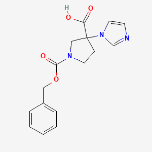 molecular formula C16H17N3O4 B13124079 1-((Benzyloxy)carbonyl)-3-(1H-imidazol-1-yl)pyrrolidine-3-carboxylicacid 