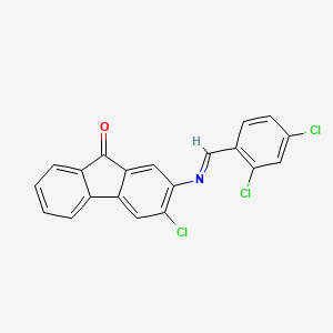 molecular formula C20H10Cl3NO B13124543 3-Chloro-2-{[(e)-(2,4-dichlorophenyl)methylidene]amino}-9h-fluoren-9-one CAS No. 7151-62-4