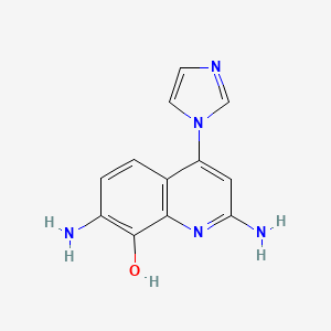 molecular formula C12H11N5O B13127302 2,7-Diamino-4-(1H-imidazol-1-yl)quinolin-8-ol 