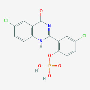 molecular formula C14H9Cl2N2O5P B131292 2-(5'-Chloro-2'-phosphoryloxyphenyl)-6-chloro-4-(3H)-quinazolinone CAS No. 147394-94-3
