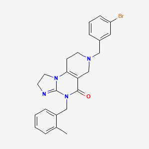 molecular formula C24H25BrN4O B13129464 7-(3-Bromobenzyl)-4-(2-methylbenzyl)-1,2,6,7,8,9-hexahydroimidazo[1,2-a]pyrido[3,4-e]pyrimidin-5(4H)-one 