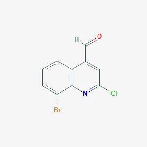 molecular formula C10H5BrClNO B13130133 8-Bromo-2-chloroquinoline-4-carbaldehyde 