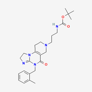 molecular formula C25H35N5O3 B13130485 tert-butyl N-[3-[7-[(2-methylphenyl)methyl]-8-oxo-2,5,7,11-tetrazatricyclo[7.4.0.02,6]trideca-1(9),5-dien-11-yl]propyl]carbamate 