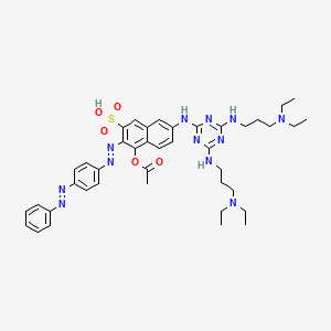 molecular formula C41H52N12O5S B13131262 4-Acetoxy-7-((4,6-bis((3-(diethylamino)propyl)amino)-1,3,5-triazin-2-yl)amino)-3-((4-(phenyldiazenyl)phenyl)diazenyl)naphthalene-2-sulfonicacid 
