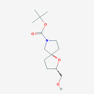 molecular formula C13H23NO4 B13131320 1-Oxa-7-azaspiro[4.4]nonane-7-carboxylicacid,2-(hydroxymethyl)-,1,1-dimethylethylester,(2R,5R)-rel- 