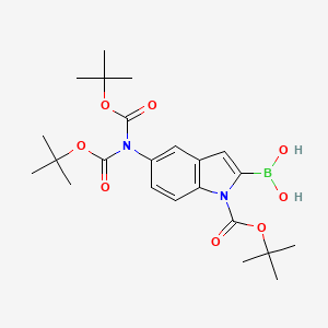 molecular formula C23H33BN2O8 B13131572 1H-Indole-1-carboxylic acid, 5-[bis[(1,1-dimethylethoxy)carbonyl]amino]-2-borono-, 1-(1,1-dimethylethyl) ester (9CI) 