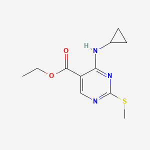 molecular formula C11H15N3O2S B1313163 Ethyl 4-(cyclopropylamino)-2-(methylthio)pyrimidine-5-carboxylate CAS No. 651734-65-5