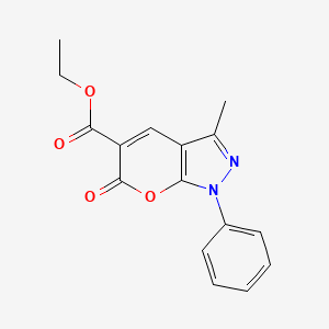 molecular formula C16H14N2O4 B1313167 Ethyl 3-methyl-6-oxo-1-phenyl-1,6-dihydropyrano[2,3-c]pyrazole-5-carboxylate CAS No. 74414-00-9