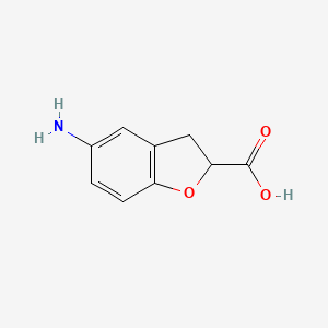 molecular formula C9H9NO3 B13131693 5-Amino-2,3-dihydrobenzofuran-2-carboxylic acid 
