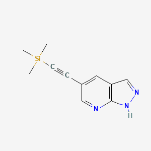 molecular formula C11H13N3Si B13131779 5-Trimethylsilanylethynyl-1H-pyrazolo[3,4-b]pyridine 