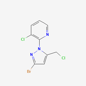 molecular formula C9H6BrCl2N3 B13132175 2-(3-Bromo-5-(chloromethyl)-1H-pyrazol-1-yl)-3-chloropyridine 