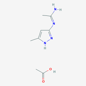 molecular formula C8H14N4O2 B13132605 acetic acid;N'-(5-methyl-1H-pyrazol-3-yl)ethanimidamide 