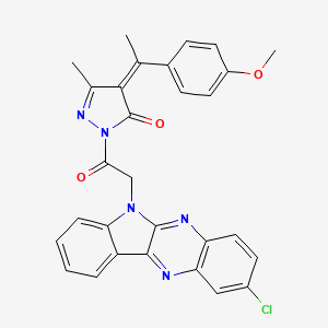 molecular formula C29H22ClN5O3 B13132796 3H-Pyrazol-3-one, 2,4-dihydro-2-((2-chloro-6H-indolo(2,3-b)quinoxalin-6-yl)acetyl)-4-(1-(4-methoxyphenyl)ethylidene)-5-methyl- CAS No. 119457-20-4