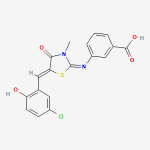 molecular formula C18H13ClN2O4S B13132918 3-{[(2E,5Z)-5-(5-chloro-2-hydroxybenzylidene)-3-methyl-4-oxo-1,3-thiazolidin-2-ylidene]amino}benzoic acid 