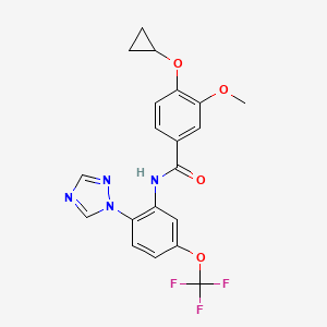 molecular formula C20H17F3N4O4 B13133823 N-(2-(1H-1,2,4-Triazol-1-yl)-5-(trifluoromethoxy)phenyl)-4-cyclopropoxy-3-methoxybenzamide 