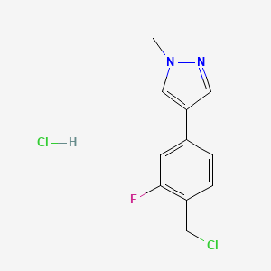molecular formula C11H11Cl2FN2 B13133980 4-(4-(Chloromethyl)-3-fluorophenyl)-1-methyl-1H-pyrazole hydrochloride 