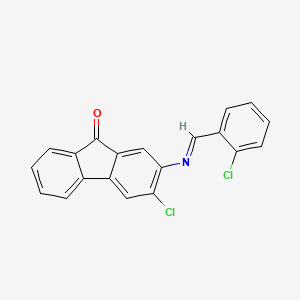 molecular formula C20H11Cl2NO B13134299 (E)-3-Chloro-2-((2-chlorobenzylidene)amino)-9H-fluoren-9-one CAS No. 6966-99-0