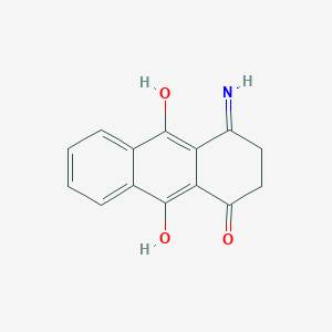 molecular formula C14H11NO3 B13134904 9,10-Anthracenedione, 1-amino-2,3-dihydro-4-hydroxy- CAS No. 144616-03-5