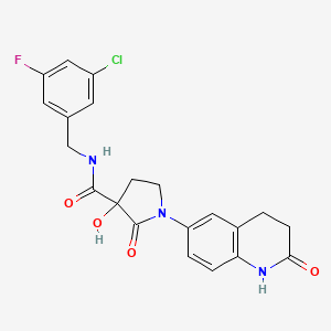 molecular formula C21H19ClFN3O4 B13135120 N-(3-Chloro-5-fluorobenzyl)-3-hydroxy-2-oxo-1-(2-oxo-1,2,3,4-tetrahydroquinolin-6-yl)pyrrolidine-3-carboxamide 