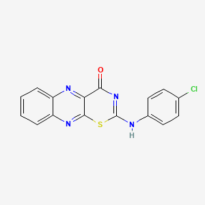 molecular formula C16H9ClN4OS B13135130 2-((4-Chlorophenyl)amino)-4H-1,3-thiazino(5,6-b)quinoxalin-4-one CAS No. 154371-17-2
