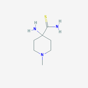 molecular formula C7H15N3S B13135326 4-Amino-1-methylpiperidine-4-carbothioamide 