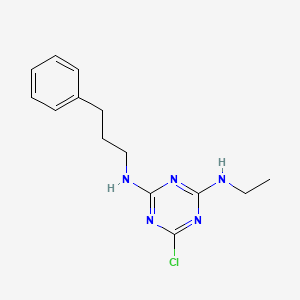 molecular formula C14H18ClN5 B13135547 1,3,5-Triazine-2,4-diamine, 6-chloro-N2-ethyl-N4-(3-phenylpropyl)- CAS No. 102587-60-0
