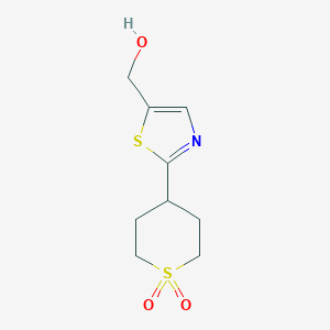 molecular formula C9H13NO3S2 B13135920 4-(5-(Hydroxymethyl)thiazol-2-yl)tetrahydro-2H-thiopyran 1,1-dioxide 