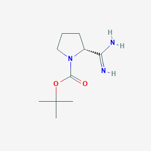 molecular formula C10H19N3O2 B13136970 1-Pyrrolidinecarboxylicacid,2-(aminoiminomethyl)-,1,1-dimethylethylester,(2R)- 