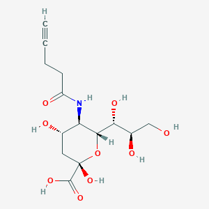 molecular formula C14H21NO9 B13137320 (2S,4S,5R,6R)-2,4-dihydroxy-5-(pent-4-ynoylamino)-6-[(1R,2R)-1,2,3-trihydroxypropyl]oxane-2-carboxylic acid 
