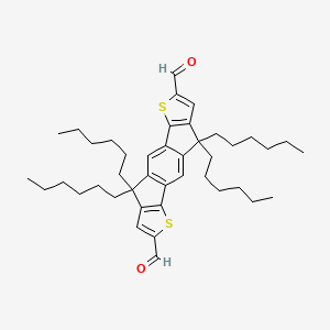 molecular formula C42H58O2S2 B13137543 9,9,18,18-Tetrahexyl-5,14-dithiapentacyclo[10.6.0.03,10.04,8.013,17]octadeca-1(12),2,4(8),6,10,13(17),15-heptaene-6,15-dicarbaldehyde 