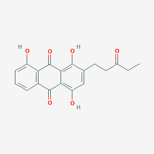 molecular formula C19H16O6 B13137574 9,10-Anthracenedione, 1,4,8-trihydroxy-2-(3-oxopentyl)- CAS No. 75963-98-3