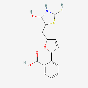 molecular formula C15H17NO4S2 B13137843 2-[5-[(4-Hydroxy-2-sulfanyl-1,3-thiazolidin-5-yl)methyl]-2,5-dihydrofuran-2-yl]benzoic acid 