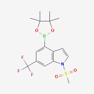 molecular formula C16H19BF3NO4S B13137930 1-(Mmethylsulfonyl)-4-(4,4,5,5-tetramethyl-1,3,2-dioxaborolan-2-yl)-6-(trifluoromethyl)-1H-indole 