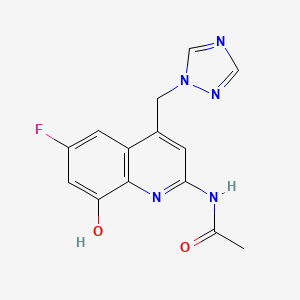 molecular formula C14H12FN5O2 B13138444 N-(4-((1H-1,2,4-Triazol-1-yl)methyl)-6-fluoro-8-hydroxyquinolin-2-yl)acetamide 
