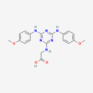 molecular formula C19H20N6O4 B13138612 N-{4,6-bis[(4-methoxyphenyl)amino]-1,3,5-triazin-2-yl}glycine CAS No. 62751-90-0