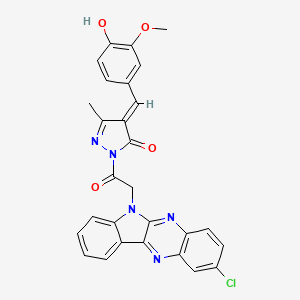 molecular formula C28H20ClN5O4 B13138730 3H-Pyrazol-3-one, 2,4-dihydro-2-((2-chloro-6H-indolo(2,3-b)quinoxalin-6-yl)acetyl)-4-((4-hydroxy-3-methoxyphenyl)methylene)-5-methyl- CAS No. 119457-16-8