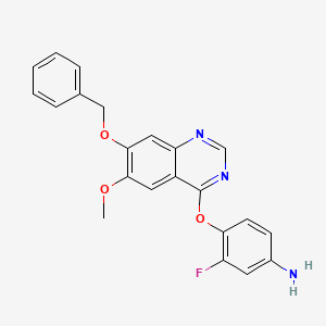 molecular formula C22H18FN3O3 B13138748 4-((7-(Benzyloxy)-6-methoxyquinazolin-4-yl)oxy)-3-fluoroaniline 