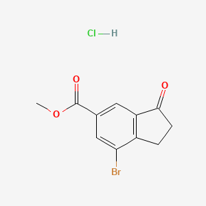 molecular formula C11H10BrClO3 B13138802 Methyl 7-bromo-3-oxo-1,2-dihydroindene-5-carboxylate;hydrochloride 