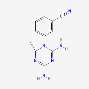 molecular formula C12H14N6 B13139098 Benzonitrile, 3-(4,6-diamino-2,2-dimethyl-1,3,5-triazin-1(2H)-yl)- CAS No. 70743-55-4
