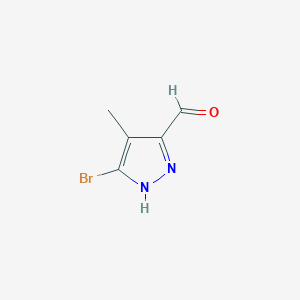 molecular formula C5H5BrN2O B13139375 5-Bromo-4-methyl-1H-pyrazole-3-carbaldehyde 