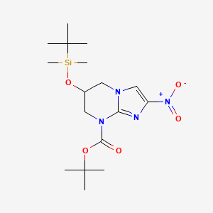molecular formula C17H30N4O5Si B13139549 tert-Butyl 6-((tert-butyldimethylsilyl)oxy)-2-nitro-6,7-dihydroimidazo[1,2-a]pyrimidine-8(5H)-carboxylate 