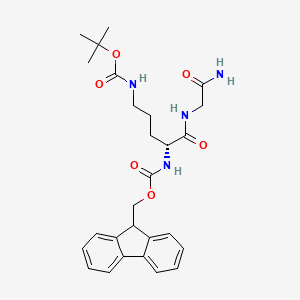 molecular formula C27H34N4O6 B13139551 Fmoc-D-Orn(Boc)(Boc)-Gly-NH2 