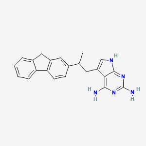 molecular formula C22H21N5 B13140152 7H-Pyrrolo[2,3-d]pyrimidine-2,4-diamine, 5-[2-(9H-fluoren-2-yl)propyl]- CAS No. 915312-54-8