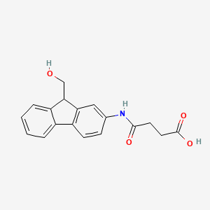 molecular formula C18H17NO4 B13140398 Butanoic acid, 4-[[9-(hydroxymethyl)-9H-fluoren-2-yl]amino]-4-oxo- CAS No. 141340-60-5