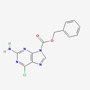 molecular formula C13H10ClN5O2 B13140478 Benzyl 2-amino-6-chloro-9H-purine-9-carboxylate 