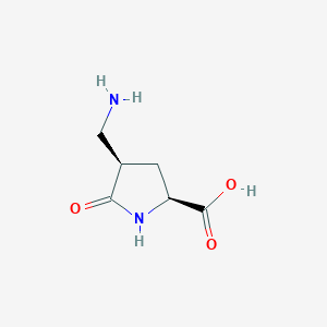 molecular formula C6H10N2O3 B13141106 L-Proline, 4-(aminomethyl)-5-oxo-, (4R)- CAS No. 686287-94-5